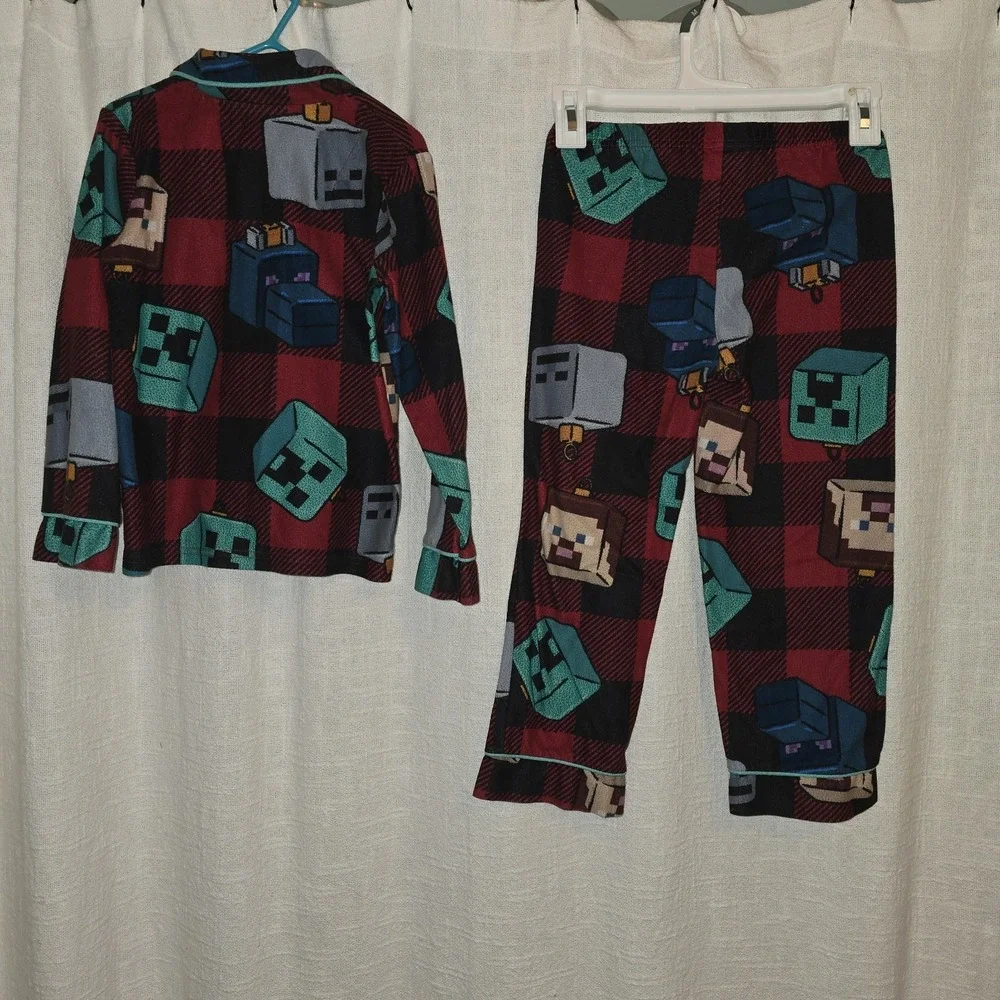Boys Pajama Lot 2 Sets Minecraft and Bear Buffalo Plaid Fleece XS 4/5